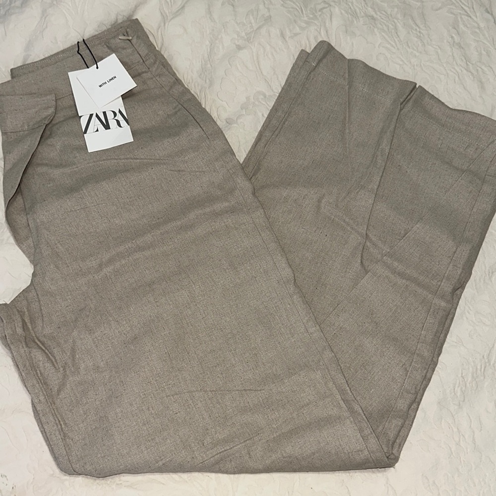 Zara Beige Linen Blend Pants